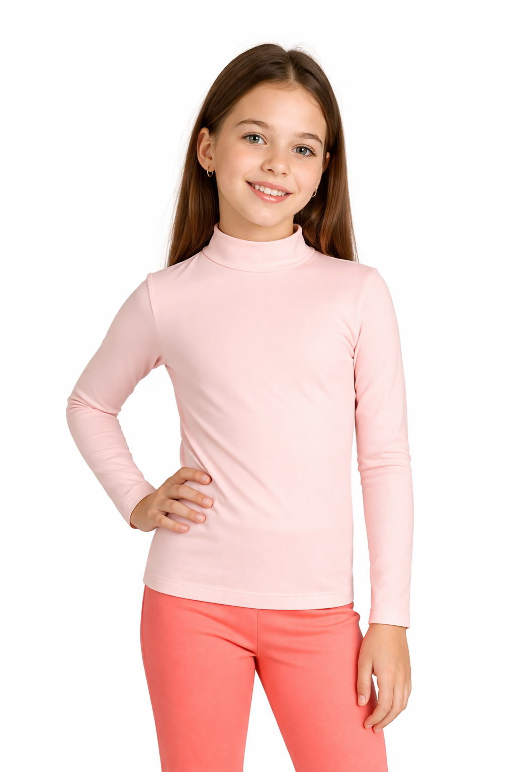 MAGLIETTA DANZA COLLO LUPETTO LYCRA ROSA CARNE BAMBINA E BAMBINO